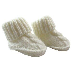 Handmade Crib Booties Baby Shoes White Knitted Wool Soft Warm Infant Cuff Design